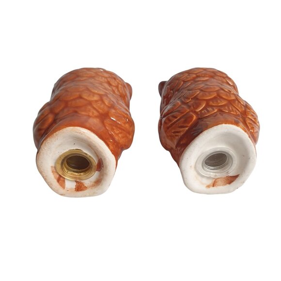 Vintage Ceramic Owl Salt & Pepper Shaker Set Hand Painted With Plastic Stoppers - Picture 4 of 5